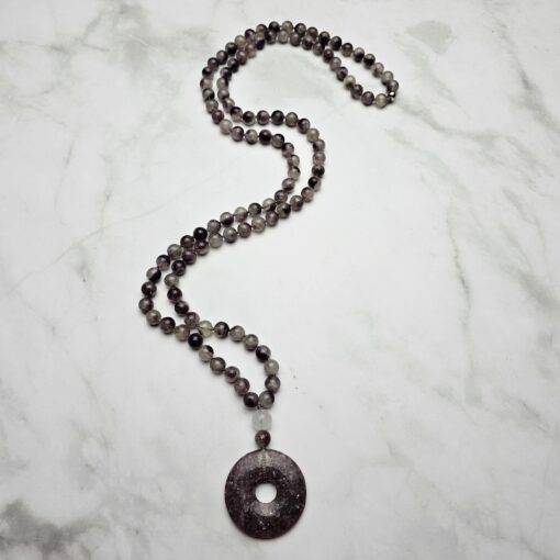 Lepidolith-in-Quarz-Mala mit Lepidolith-Donut – Bild 4