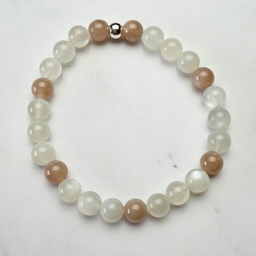Mondstein-Mala, verschiedenfarbig, mit grauem Mondstein-Anhänger und Armband – Bild 4