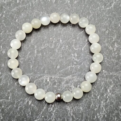 Mondstein-Mala, weiß, mit weißem Mondstein-Anhänger und Armband – Bild 4