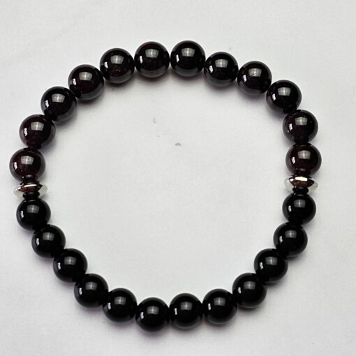 Morion Rauchquarz-Granat-Mala mit Seidenquaste und zwei Armbändern – Bild 4