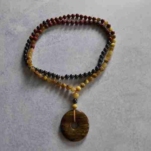 Hämatit-Jaspis (rot) -Tigeraugen-Mala (3) mit Tigereisen-Donut – Bild 3