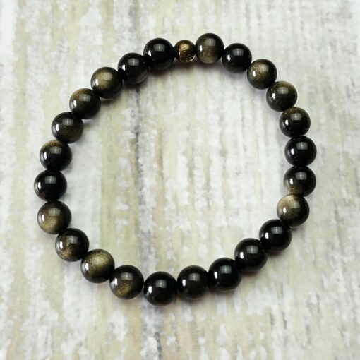 Obsidian („Goldobsidian“) -Pyrit-Mala (1) mit „Goldobsidian“-Anhänger und Armband – Bild 4
