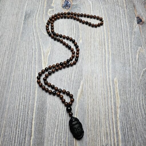 Obsidian („Mahagoni-Obsidian“) -Mala (2) mit Obsidian-Anhänger (Guanyin-Kopf) – Bild 4