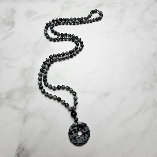 Obsidian („Schneeflocken-Obsidian“) -Mala (2) mit „Schneeflocken-Obsidian“-Donut – Bild 4