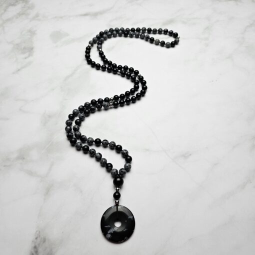 Obsidian („Schneeflocken-Obsidian“) -Obsidian-Mala mit „Schneeflocken-Obsidian“-Donut – Bild 4