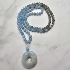 Aquamarin-Labradorit-Mala mit Aquamarin-Donut