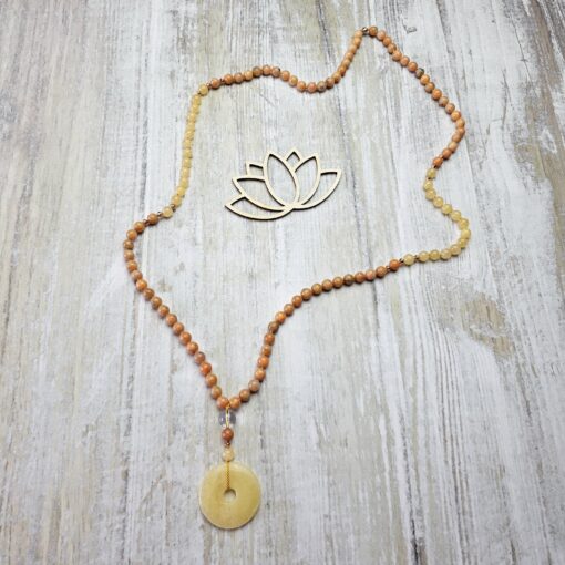 Calcit (orangefarben und gelb) -Kupfer-Mala mit gelbem Calcit-Donut – Bild 5