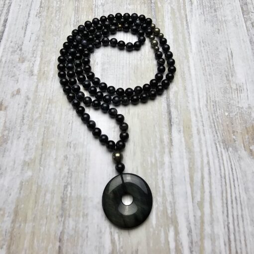Falkenaugen-Pyrit-Mala mit Falkenaugen-Donut und Armband – Bild 5