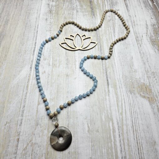 Flint (Feuerstein) -Aquamarin-Mala mit Flint-Donut – Bild 5