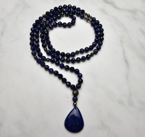 Lapislazuli-Pyrit-Mala, facettiert, mit Lapislazuli-Anhänger und Armband – Bild 5