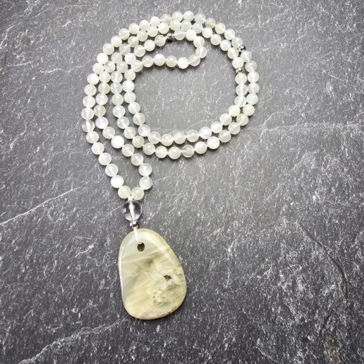 Mondstein-Mala, weiß, mit weißem Mondstein-Anhänger und Armband – Bild 5