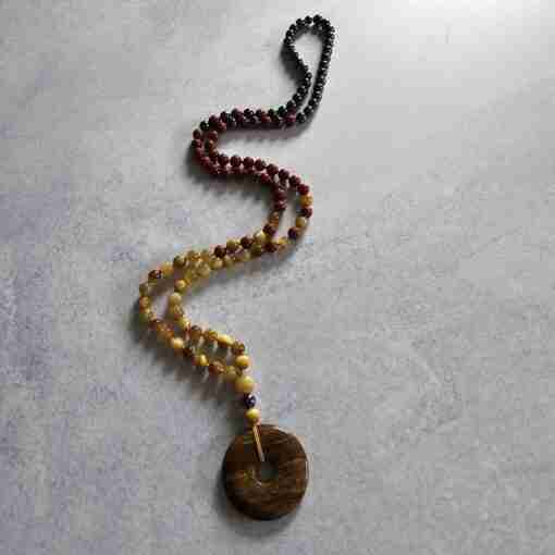Hämatit-Jaspis (rot) -Tigeraugen-Mala (3) mit Tigereisen-Donut – Bild 4