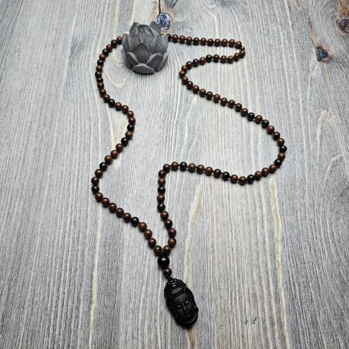 Obsidian („Mahagoni-Obsidian“) -Mala (2) mit Obsidian-Anhänger (Guanyin-Kopf) – Bild 5