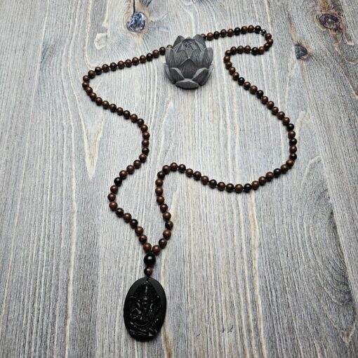 Obsidian („Mahagoni-Obsidian“) -Mala (3) mit Obsidian-Anhänger (Ganesha) – Bild 5