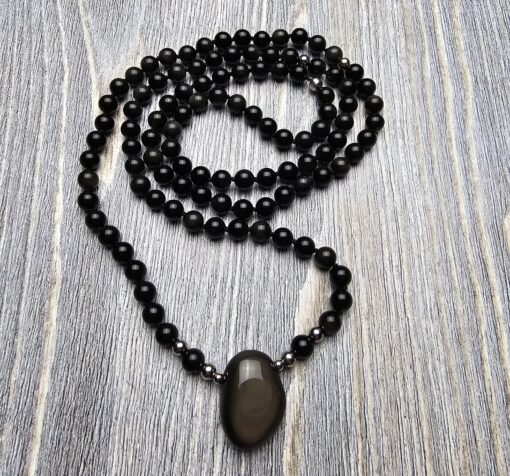 Obsidian („Regenbogen-Obsidian“) -Mala (2) mit „Regenbogen-Obsidian“-Anhänger und Armband – Bild 5