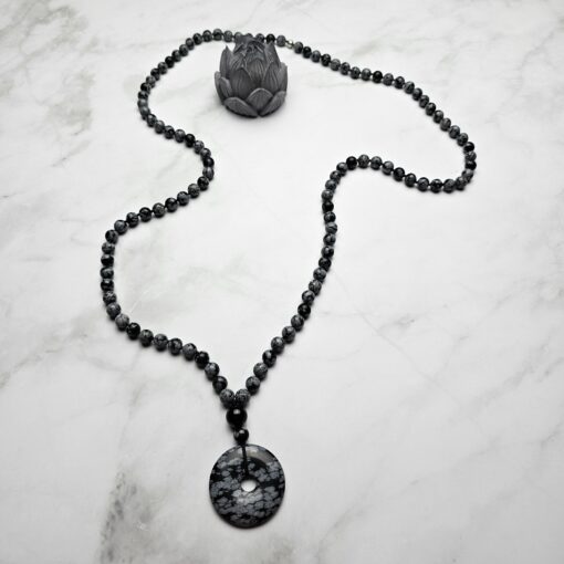 Obsidian („Schneeflocken-Obsidian“) -Mala (2) mit „Schneeflocken-Obsidian“-Donut – Bild 5