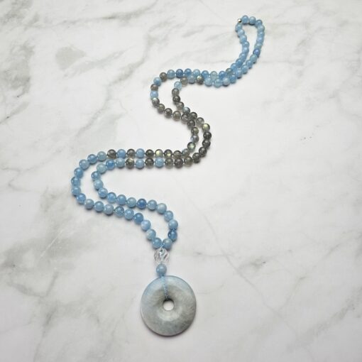 Aquamarin-Labradorit-Mala mit Aquamarin-Donut – Bild 4