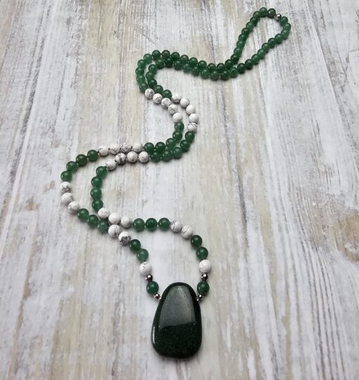 Aventurinquarz (grün) -Magnesit-Mala mit grünem Aventurinquarz-Anhänger und Armband – Bild 6
