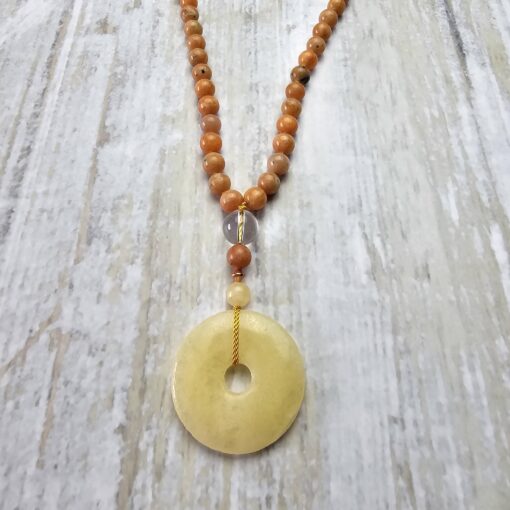 Calcit (orangefarben und gelb) -Kupfer-Mala mit gelbem Calcit-Donut – Bild 6