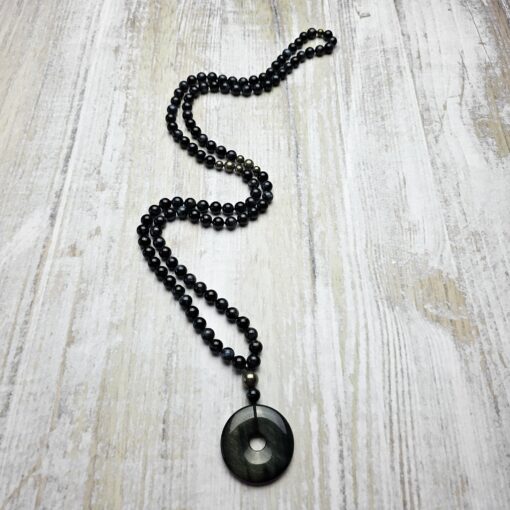 Falkenaugen-Pyrit-Mala mit Falkenaugen-Donut und Armband – Bild 6