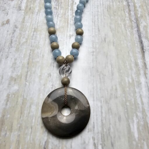 Flint (Feuerstein) -Aquamarin-Mala mit Flint-Donut – Bild 6