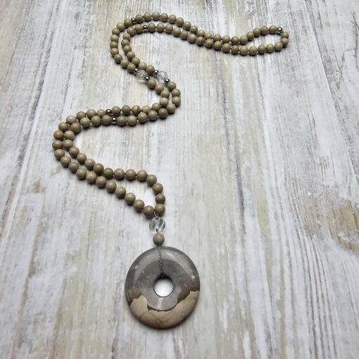 Flint (Feuerstein) -Bergkristall-Mala (1) mit großem Flint-Donut und Armband – Bild 6