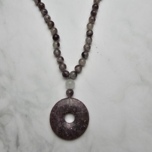 Lepidolith-in-Quarz-Mala mit Lepidolith-Donut – Bild 6