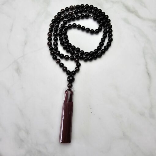 Morion Rauchquarz-Granat-Mala mit Seidenquaste und zwei Armbändern – Bild 6