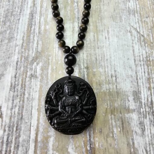 Obsidian („Goldobsidian“) -Pyrit-Mala (2) mit Obsidian-Anhänger – Bild 6