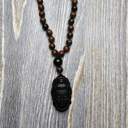 Obsidian („Mahagoni-Obsidian“) -Mala (2) mit Obsidian-Anhänger (Guanyin-Kopf) – Bild 6