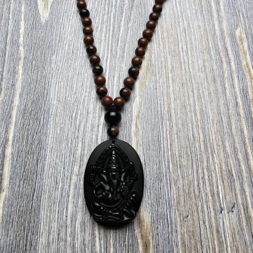 Obsidian („Mahagoni-Obsidian“) -Mala (3) mit Obsidian-Anhänger (Ganesha) – Bild 6