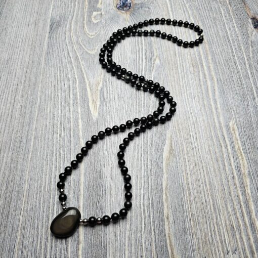Obsidian („Regenbogen-Obsidian“) -Mala (2) mit „Regenbogen-Obsidian“-Anhänger und Armband – Bild 6