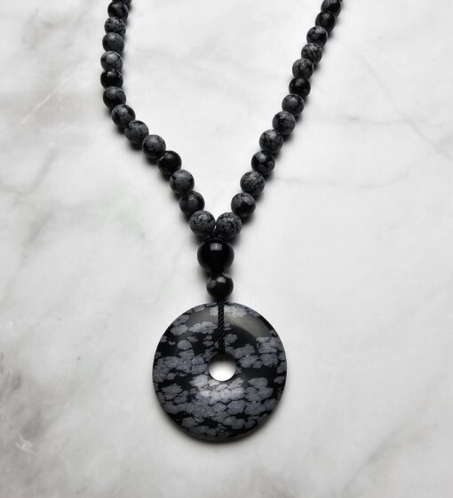 Obsidian („Schneeflocken-Obsidian“) -Mala (2) mit „Schneeflocken-Obsidian“-Donut – Bild 6