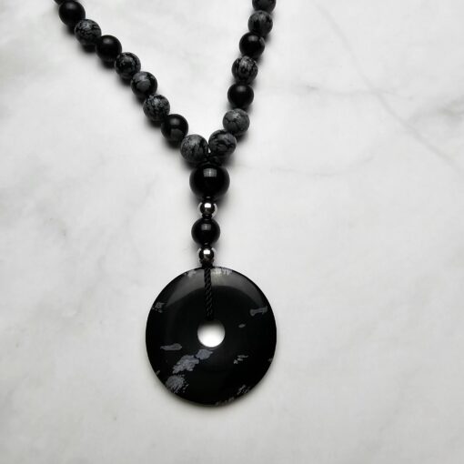 Obsidian („Schneeflocken-Obsidian“) -Obsidian-Mala mit „Schneeflocken-Obsidian“-Donut – Bild 6