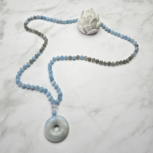 Aquamarin-Labradorit-Mala mit Aquamarin-Donut – Bild 5