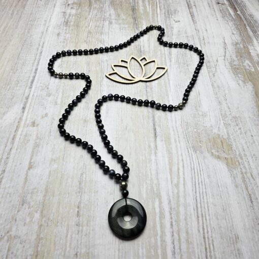 Falkenaugen-Pyrit-Mala mit Falkenaugen-Donut und Armband – Bild 7
