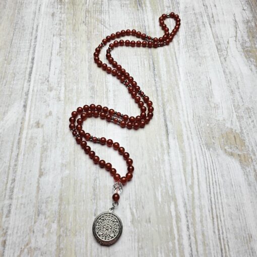 Rote Onyx/Achat-Mala mit Edelstahlanhänger und zwei Armbändern – Bild 7