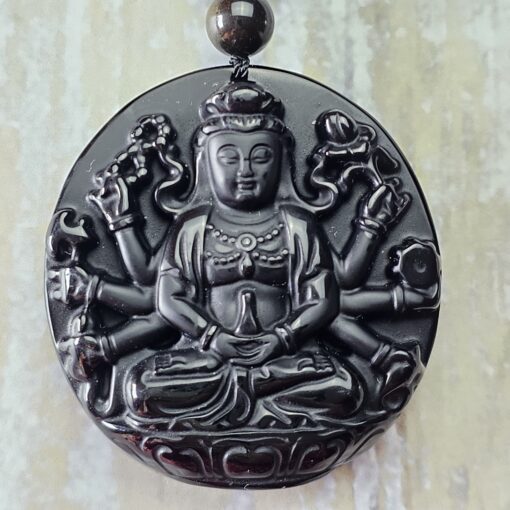 Obsidian („Goldobsidian“) -Pyrit-Mala (2) mit Obsidian-Anhänger – Bild 7