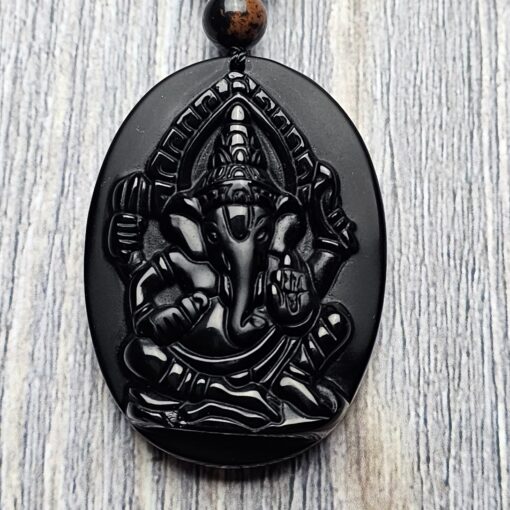 Obsidian („Mahagoni-Obsidian“) -Mala (3) mit Obsidian-Anhänger (Ganesha) – Bild 7