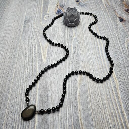 Obsidian („Regenbogen-Obsidian“) -Mala (2) mit „Regenbogen-Obsidian“-Anhänger und Armband – Bild 7