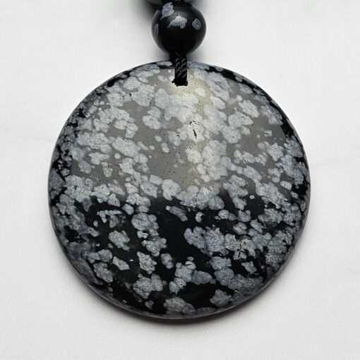 Obsidian („Schneeflocken-Obsidian“) -Mala (1) mit „Schneeflocken-  Obsidian“-Anhänger – Bild 7