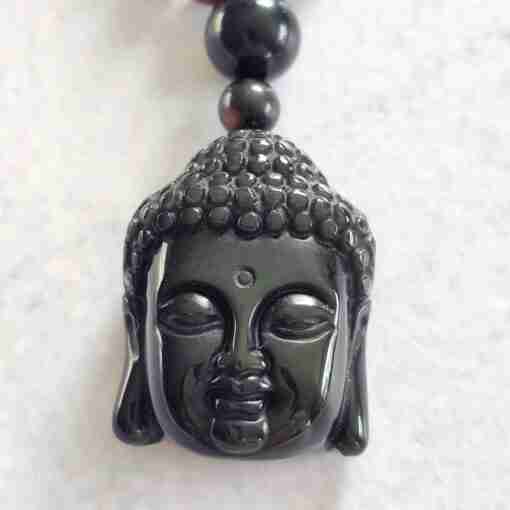 Obsidian („Mahagoni-Obsidian“) -Mala mit Obsidian-Anhänger (Buddha-Kopf) – Bild 7