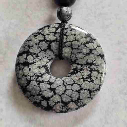 Obsidian („Schneeflocken-Obsidian“) -Mala mit „Schneeflocken-Obsidian“-Donut – Bild 7