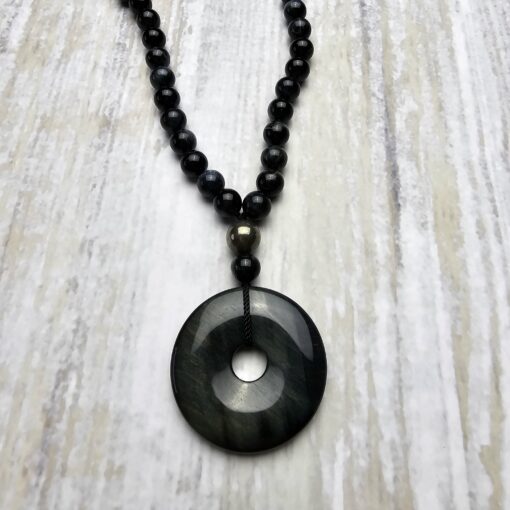 Falkenaugen-Pyrit-Mala mit Falkenaugen-Donut und Armband – Bild 8