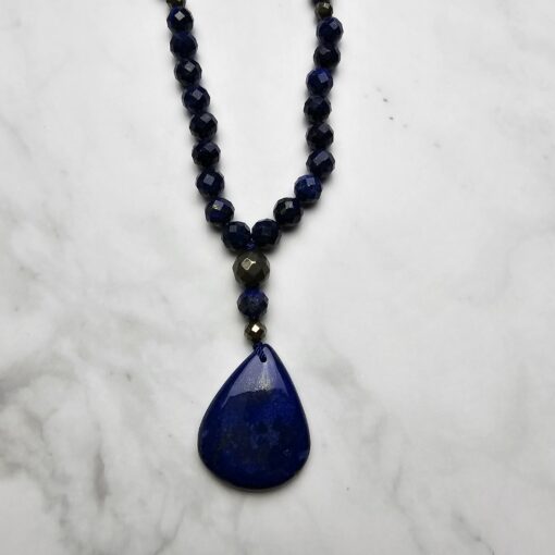 Lapislazuli-Pyrit-Mala, facettiert, mit Lapislazuli-Anhänger und Armband – Bild 8