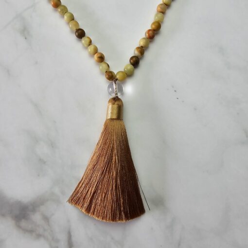 Serpentin („Afghanische Jade“) -Mala mit Seidenquaste und Armband – Bild 8