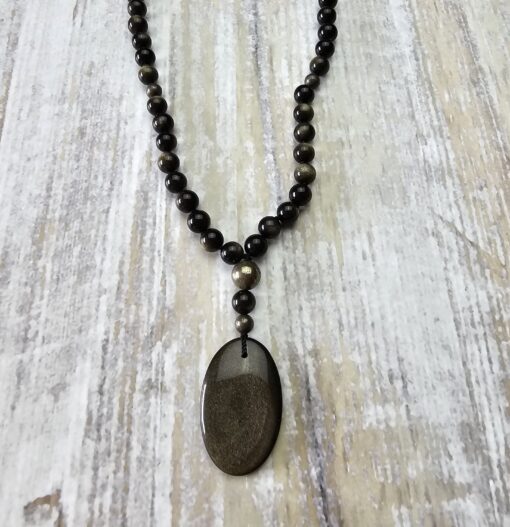 Obsidian („Goldobsidian“) -Pyrit-Mala (1) mit „Goldobsidian“-Anhänger und Armband – Bild 8