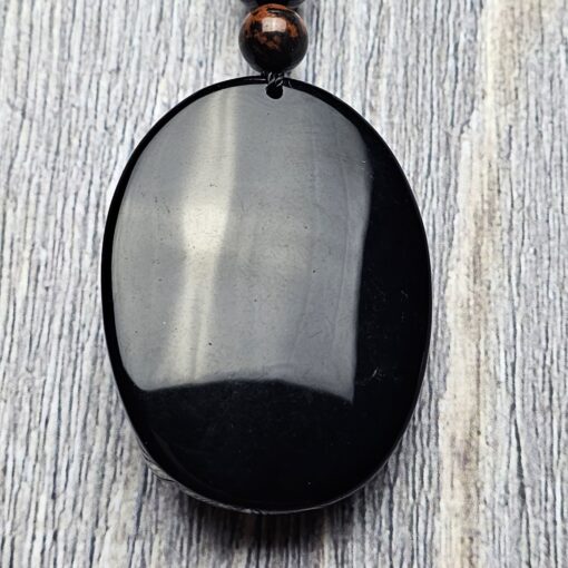 Obsidian („Mahagoni-Obsidian“) -Mala (3) mit Obsidian-Anhänger (Ganesha) – Bild 8
