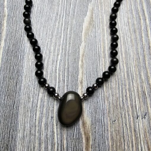 Obsidian („Regenbogen-Obsidian“) -Mala (2) mit „Regenbogen-Obsidian“-Anhänger und Armband – Bild 8