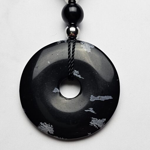 Obsidian („Schneeflocken-Obsidian“) -Obsidian-Mala mit „Schneeflocken-Obsidian“-Donut – Bild 8
